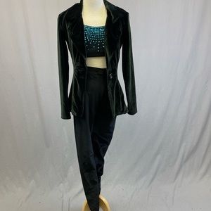 Dance costume velour pantsuit rhinestoned bra top size YM